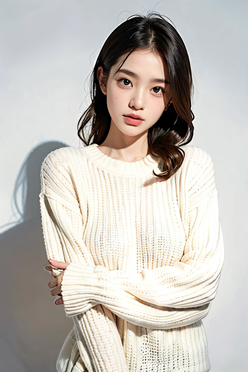 One girl,sweater,White Background,
