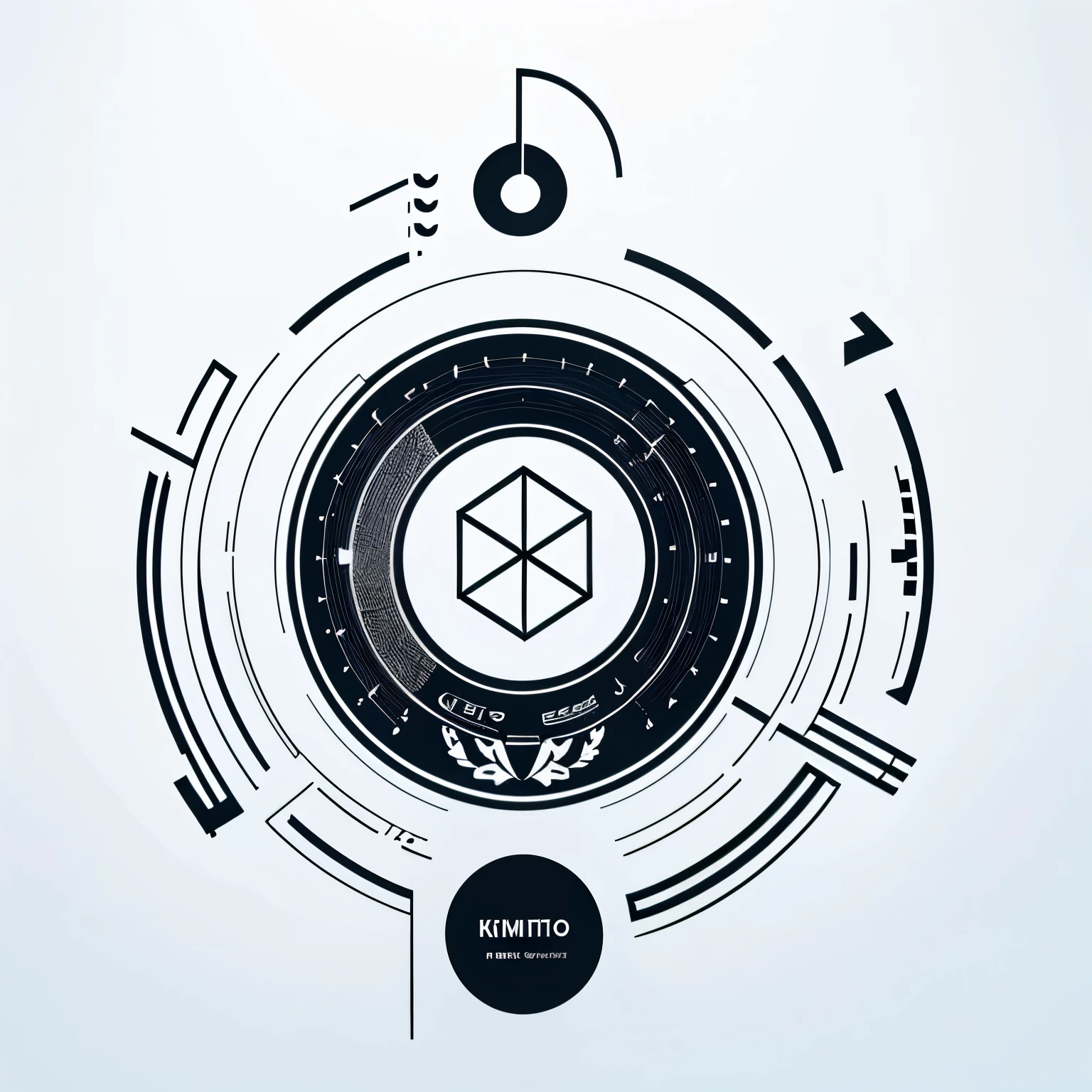 Corporate logo、emblem、simple、letter、Near future、margin、simpleなフレーム、White background only、Monochrome、Placed in the middle、Front view、No humans、cool、geometry、Musical note motif