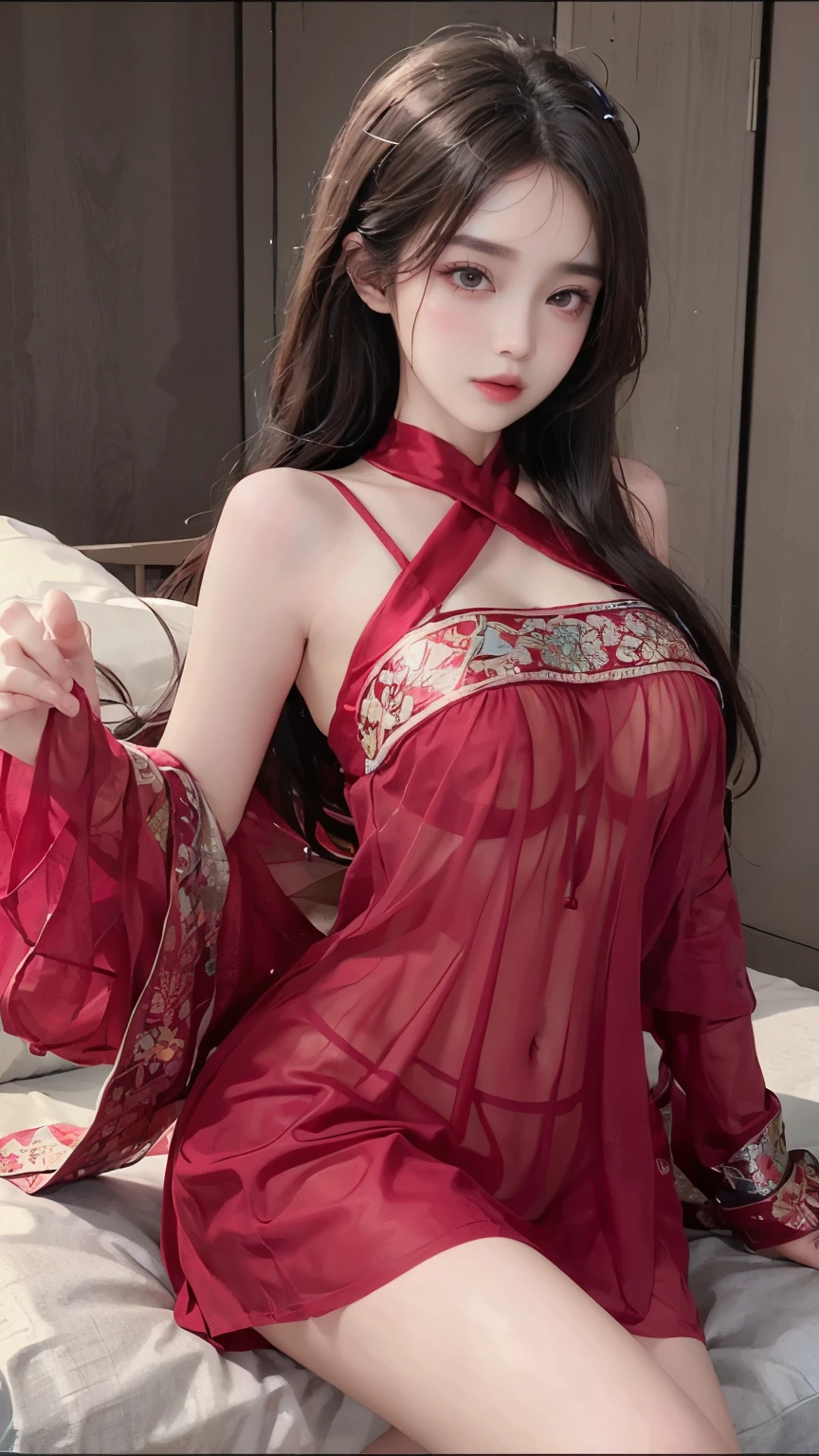 see-through, A beautiful fairy girl with large breasts, bare shoulders, and a short hemline, 4k ultra HD, masterpiece, detailed eyes, detailed lips, elegant poses, random scenes, random shooting angles
