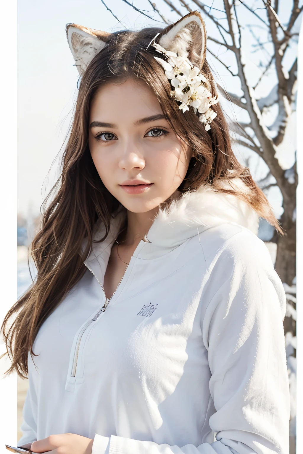Draw an illustration,girl with white wolves