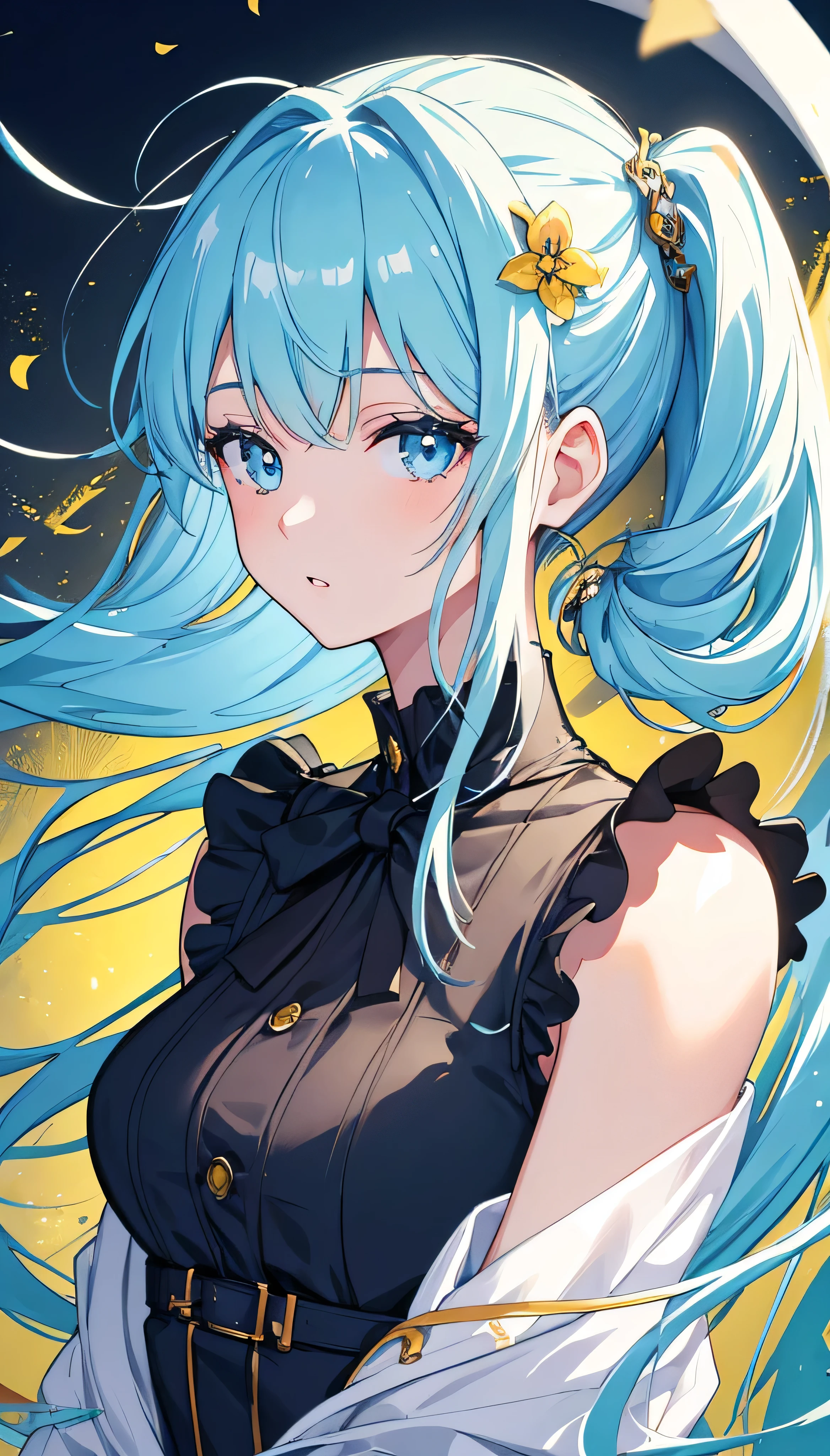 (masterpiece), (best quality), (ultra detailed),(disheveled hair),(illustration), (1girl), (Fashionable clothing), standing, Fashion model, looking at viewer, (interview), (simple background),beautiful detailed eyes, delicate beautiful face, Floating,(high saturation),(colorful splashes),colorful bubble,(shining), focus on face, ponytail, kamisato ayaka, light blue hair, bangs, hair ring, floating flowers, floating hairs, (shining), best lighting, best shadow,