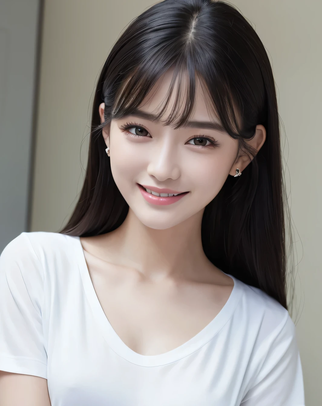 (8k, highest quality, masterpiece:1,2), (Realistic, photo-Realistic:1,37), highest quality, masterpiece, Beautiful woman, Women's shirts、Black Hair、Smiling Face Crop V-Neck Top、White T-shirt、Korean Fashion Women&#39;s T-shirts、Wearing a tight open grey collar jacket, Beautiful and toned body, Cleavage, Floral Mini Skirt, Walking in the suburbs, Night background with a little light rain, A store with Korean-style lighting fixtures, Night atmosphere, Slightly wet asphalt, A charming smile with dimples,