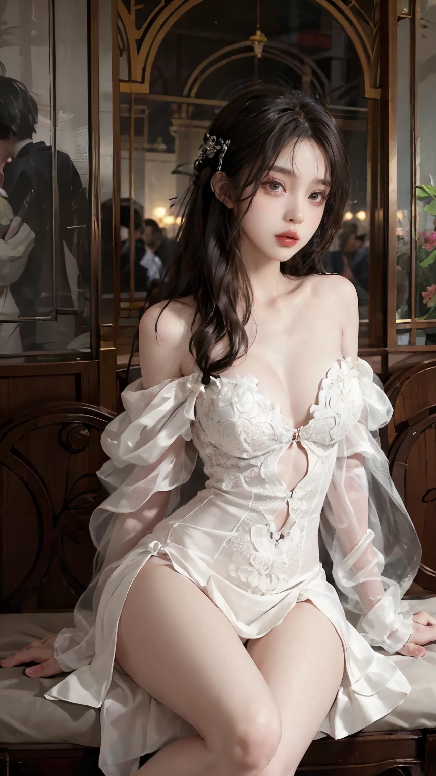 wearing mini_dress,, A beautiful fairy girl with large breasts, bare shoulders, and a short hemline, 4k ultra HD, masterpiece, detailed eyes, detailed lips, elegant poses, random scenes, random shooting angles