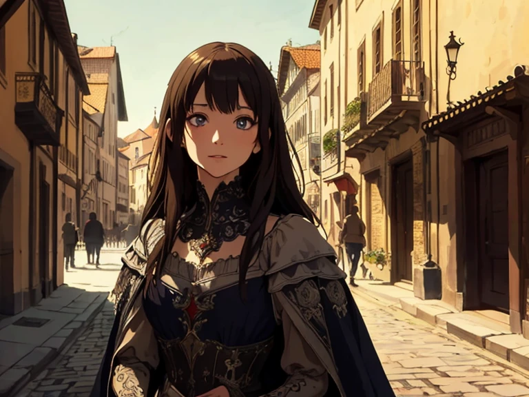 work of art, top-quality, ultra detali, 8k drawing under CG unit, a woman looking directly at the viewer, Summer Subject, a delighted and happy look, in Paris city center, smiling, with long black hair and cowboy style.