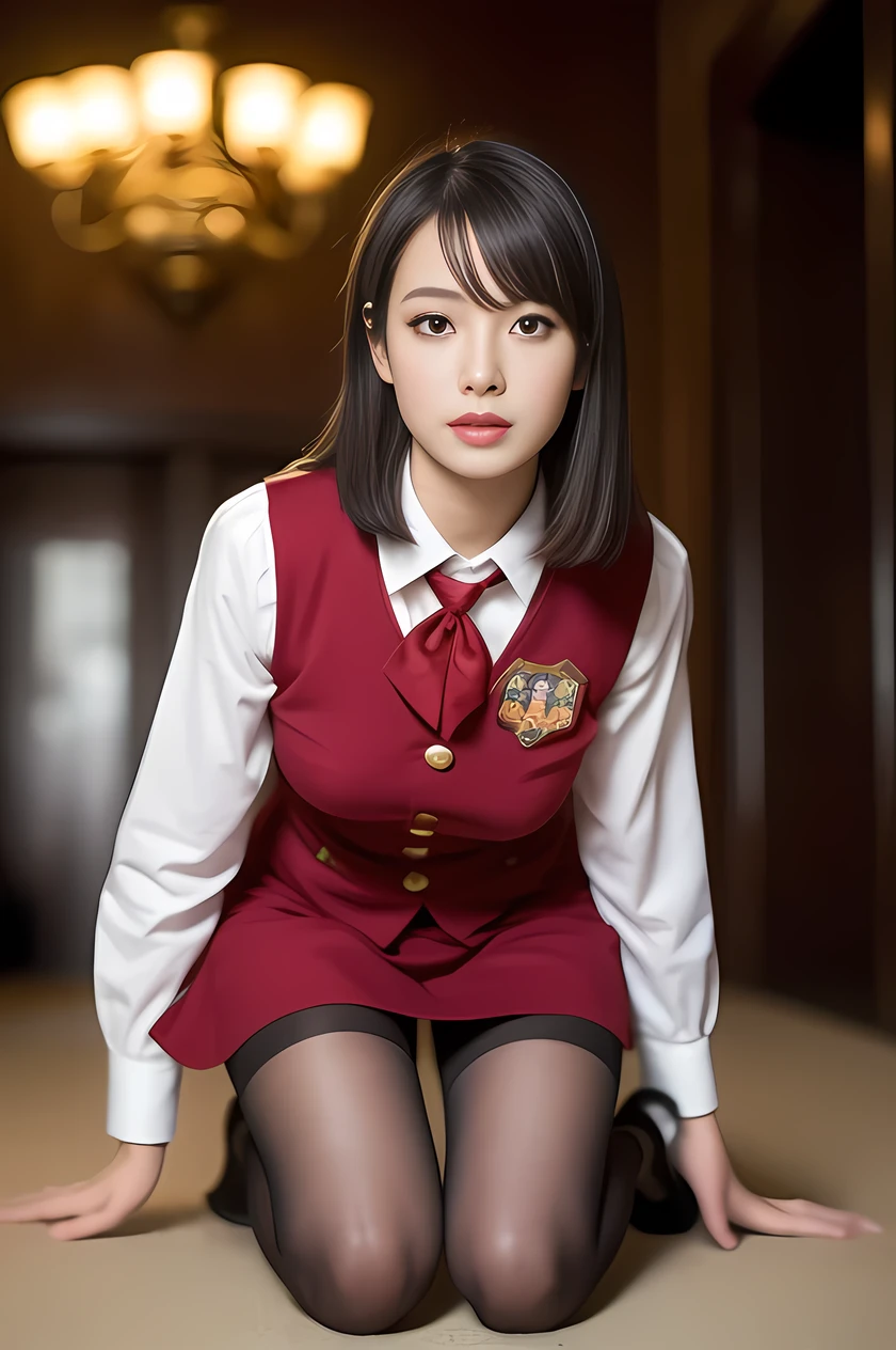 Beautiful and meticulous girl, Very detailed eyes and face, Beautiful fine details, Ridiculous, incredibly Ridiculous, Large file size, Very detailed, High resolution, Very detailed, highest quality, masterpiece, kemomimi, ((Japanese high school girls uniform)), figure, Very detailed, CG, Unity, 8k wallpaper, wonderful, Fine details, masterpiece, highest quality, Very detailed CG uniform 8k wallpaper, Face Light, Cinema Lighting, One girl, 16 years, (No pants) ), (((Dynamic pose))), a pretty asian lady kneeling in a fancy dress as a red rose blooms in the background, 1girl, solo, china dress, chinese clothes, dress, high heels, realistic, shoes, brown hair(half), (pantyhose), (Bend your knees and sit on your feet))