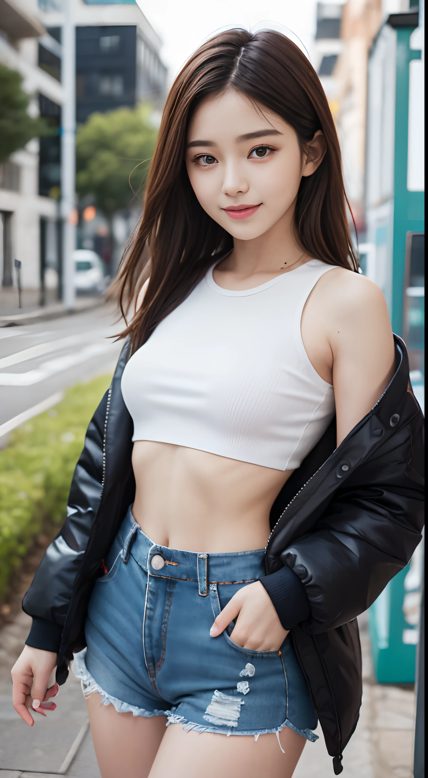 8K quality、Best image quality、超A high resolution、masterpiece、Photorealistic、Raw photo、超A high resolution、21 year old Korean、Small Tits、Dynamic Angle、Cowboy Shot、smile、smile、Chaos in its most beautiful form、elegant、Brutalist Design、Vibrant colors、Short Bob、smile、Glowing White Skin、Beautiful eyes with random colors、Very thin lips、Beautiful eyes in every detail、Beautiful double eyelids、Light brown hair、garden、Outdoor during the day、whole、Black crop top、hoodie、hot pants、Side shot、