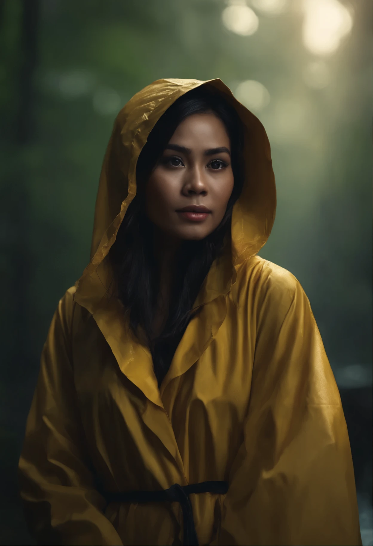 arafed indonesian woman in a raincoat looking at the camera, cinematic portrait, dramatic cinematic portrait, highly detailed vfx portrait, cinematic realistic portrait, cinematic shot epic portraits, ultra-realistic digital art, ultra realistic digital art, hyperrealistic digital art, detailed cinematic photography, ultrarealistic digital art, photorealistic dark concept art, wojtek fus, ultra realistic digital painting