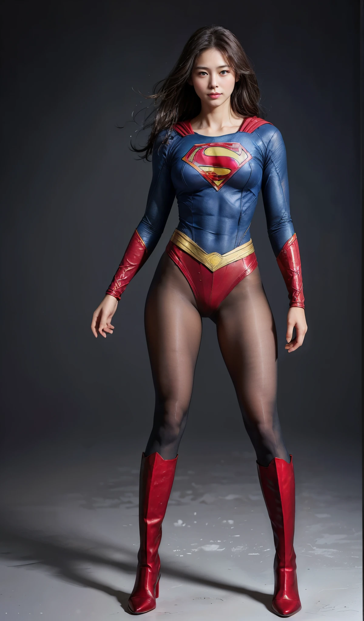 No background、(((Beautiful legs in black tights.)))、(((Legally express the beauty of your smile)))、((((Make the most of your original images)))、(((Supergirl Costume)))、(((Beautiful Hair)))、(((suffering)))、(((Please wear black tights....、Wear red boots)))、((Best image quality、8k))、((highest quality、8k、masterpiece:1.3))、(((Preserve background )))、Sharp focus:1.2、Beautiful woman with perfect figure:1.4、Slim Abs:1.2、Wet body:1.5、Highly detailed face and skin texture、8k