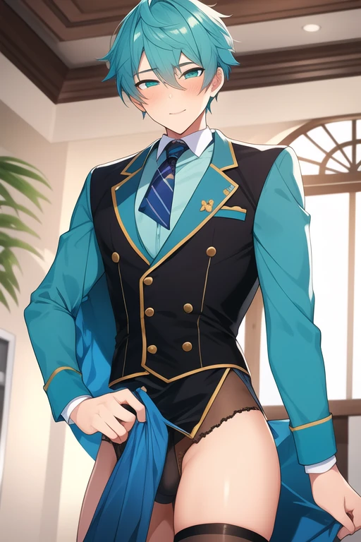 Cyan male boy with erotic outfit