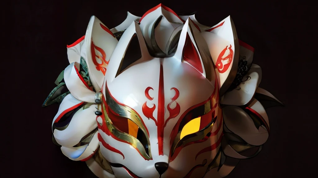 Fox Mask、Silver Hair、One Girl, Official Art, unity 8k wallpaper, Super detailed, beautifully、aesthetic, masterpiece, highest quality, Realistic, (Abstract background) (zenTangle, Mandala, Tangle, enTangle background:0.7) kitsune, Fox Mask Template, Haori, Foxfire spells, Fox Familiar, conversion, Depth of written boundary, A fantastic atmosphere, The most beautiful form of chaos, elegant, Brutalist design, flowers of death, Flower Ecstasy