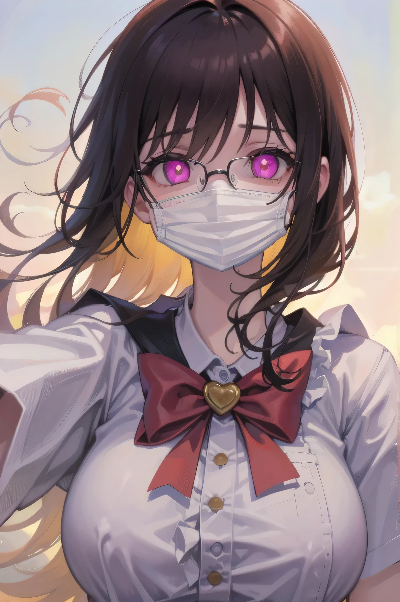 (Tabletop:1.0), (highest quality:1.4), (High resolution:1.2),(Latex lace mouth mask:1.3), Open your mouth, Sharp contours, boyish, highest quality, masterpiece,Glasses,Voice of the Heart,Breast milk,yandere,nsfw