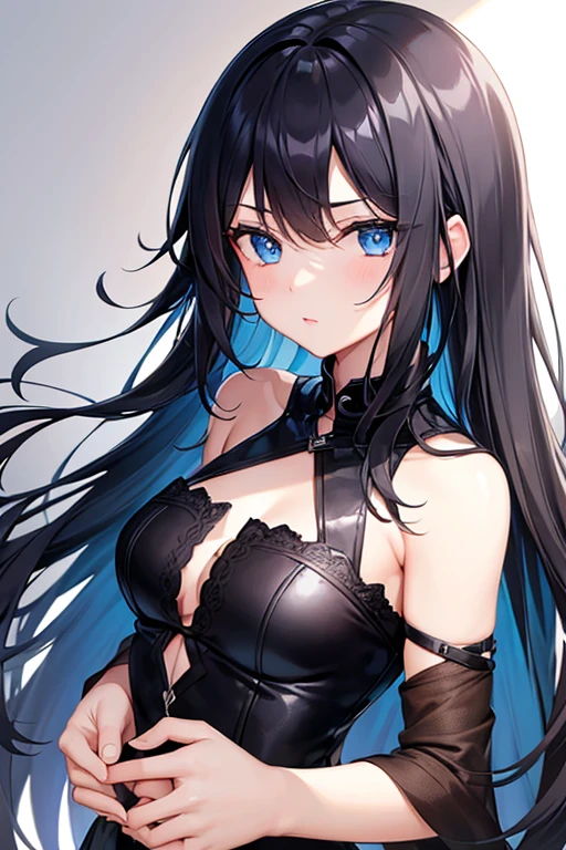 A girl with black hair and blue eyes