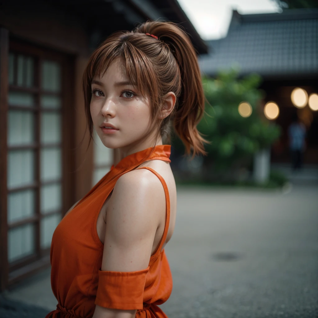 Kasumi, brown eyes, (best quality, ultra-detailed), (realistic:1.37), beautiful and detailed face, ultra-realistic texture, delicate face, delicate body, red lipstick, bright colors. High definition, 8K, well defined legs