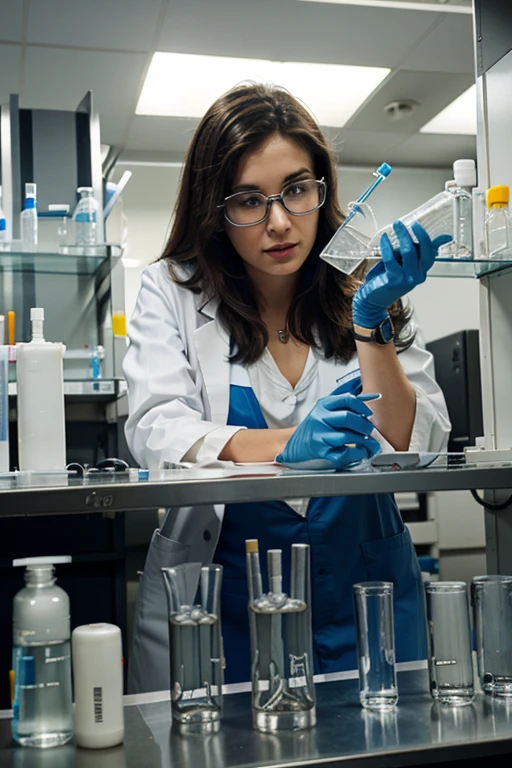 Biochemist in a laboratory with test tubes