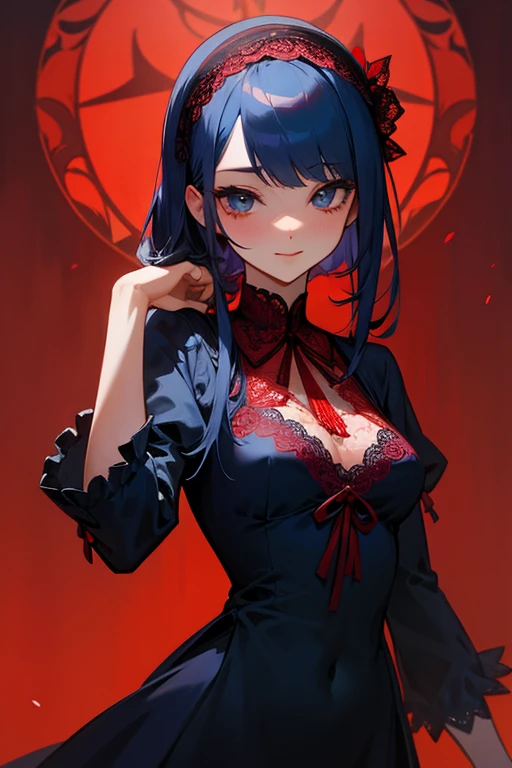 Red and navy lace dress、cute、Villainess、head band、sexy、