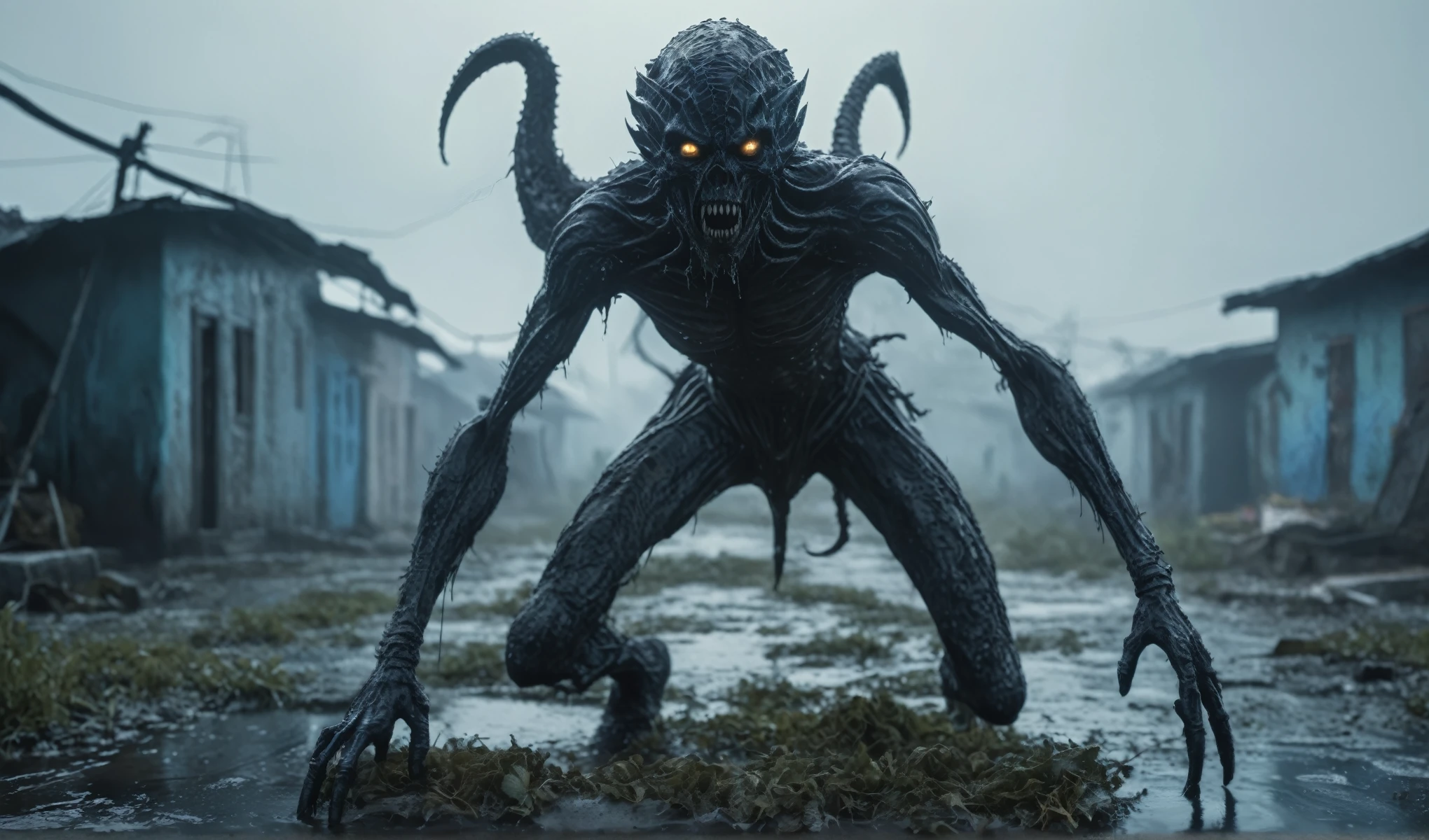 full-body-shot,niobium Manganite (The Alien Entity:favn:0.5), wants eat,survival in criminal favela for future,Cinematic,soft colors, Technicolor,natural skin textures, hyper realism, hyper detailed,Extremely detailed,High contrast,Masterpiece,Realistic,Ultra Detailed, intricate details,realistic humid leather,extremely intricate,Epic Realistic, cinematic style,irina yermolova,high contrast,HDR,extremely detailed, [deep night landscape],masterpiece,intricate details,faded,eyes extremely detailed, high detailed eyes,8k resolution,RAW,retina, Nikon Z9,pale demon woman crawling out the earth in a frozen foggy marsh, horror movie, cinematic look, creepy aesthetic, ultra detailed, photorealistic, masterpiece,winter
