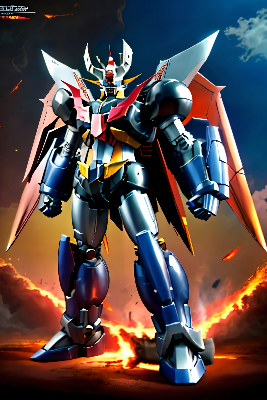 (((highest quality、first-class、masterpiece、8k、Ultra-precision、Normal hand、Normal finger、Highest)))、Mazinger Z、The total length is 18m、Weight 20t、A castle of black iron towering into the sky、Super Robot、Rocket Punch、Brest Fire、Jet Sclander、Wing deployment、Photon Power Beam、Jet Pilder、Pilder On、Great Mazinger、Mazinkaiser、Mazinger Zero、Majin Emperor G、Rocket Punch発射、Firing Fist、Separate your fist and launch it forward