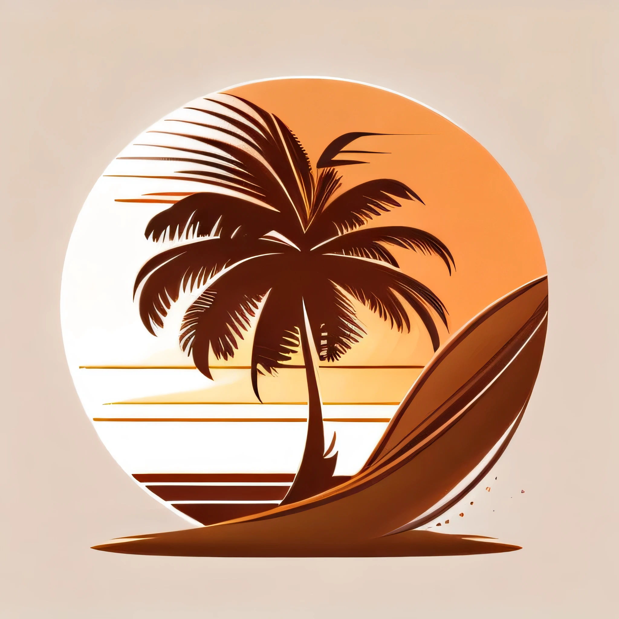 palm tree in summer,  t-shirt design, rzminjourney, vector art, circular silhouette, white background, (cinnamon theme color:1.2), (hex color #D2691E)