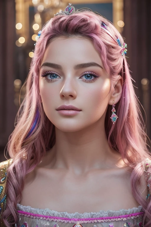 Unparalleled masterpiece, Super realistic 8K , Illustration erfect、Mode culturelle pour les adolescents au Royaume-Uni、Bas de jarretière、Sexy & Colorful、Shockingpink、((une minijupe))、fioritures、Mode paillettes pour femmes、A detailed face、visage parfait、Des yeux parfaits、high details