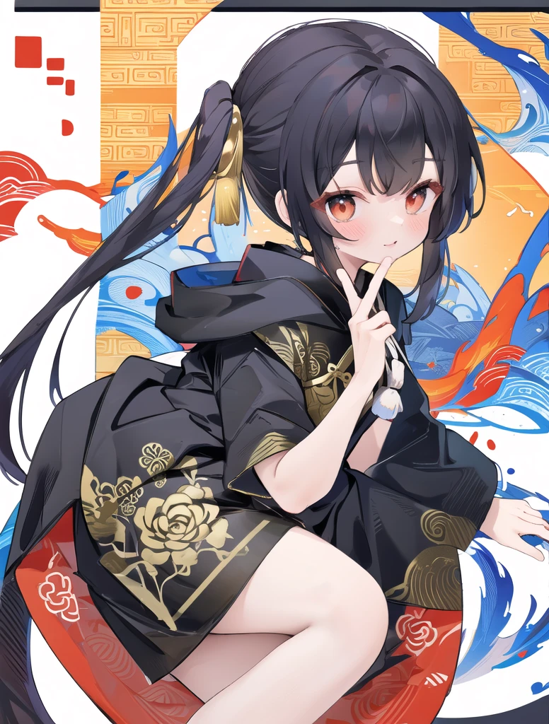 dress chinese, (masterpiece, best quality: 1.2), high resolution, high quality, cute, long red black hair, outfit random, cute look,