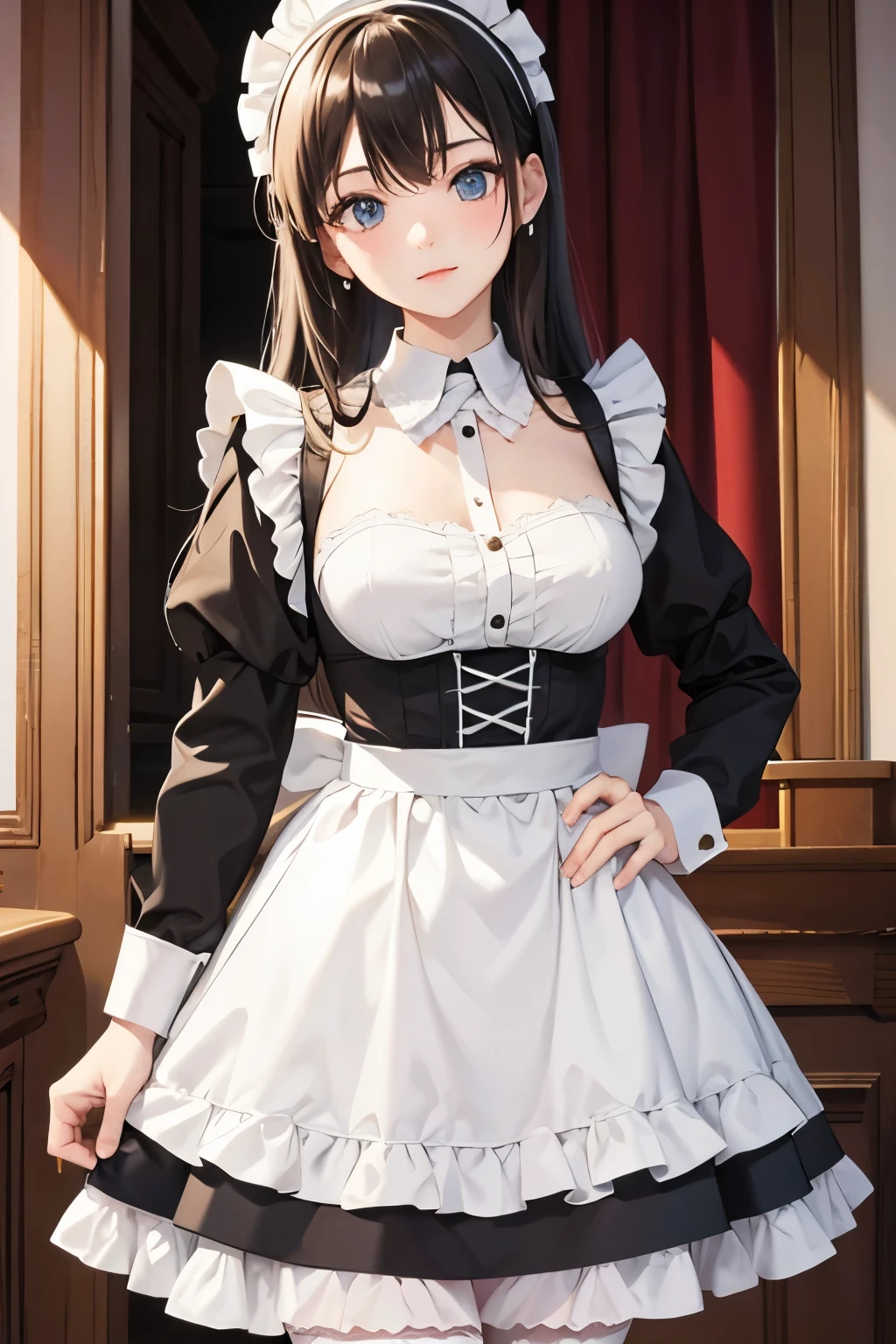 Wearing maid outfit and white