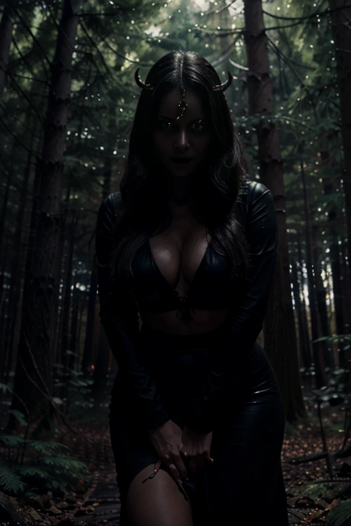 A  woman who is summoning a demon, predatorial eyes, devourer, very beautiful, highly detailed, 4k resolution, masterpiece,night forest scenario,digital art


