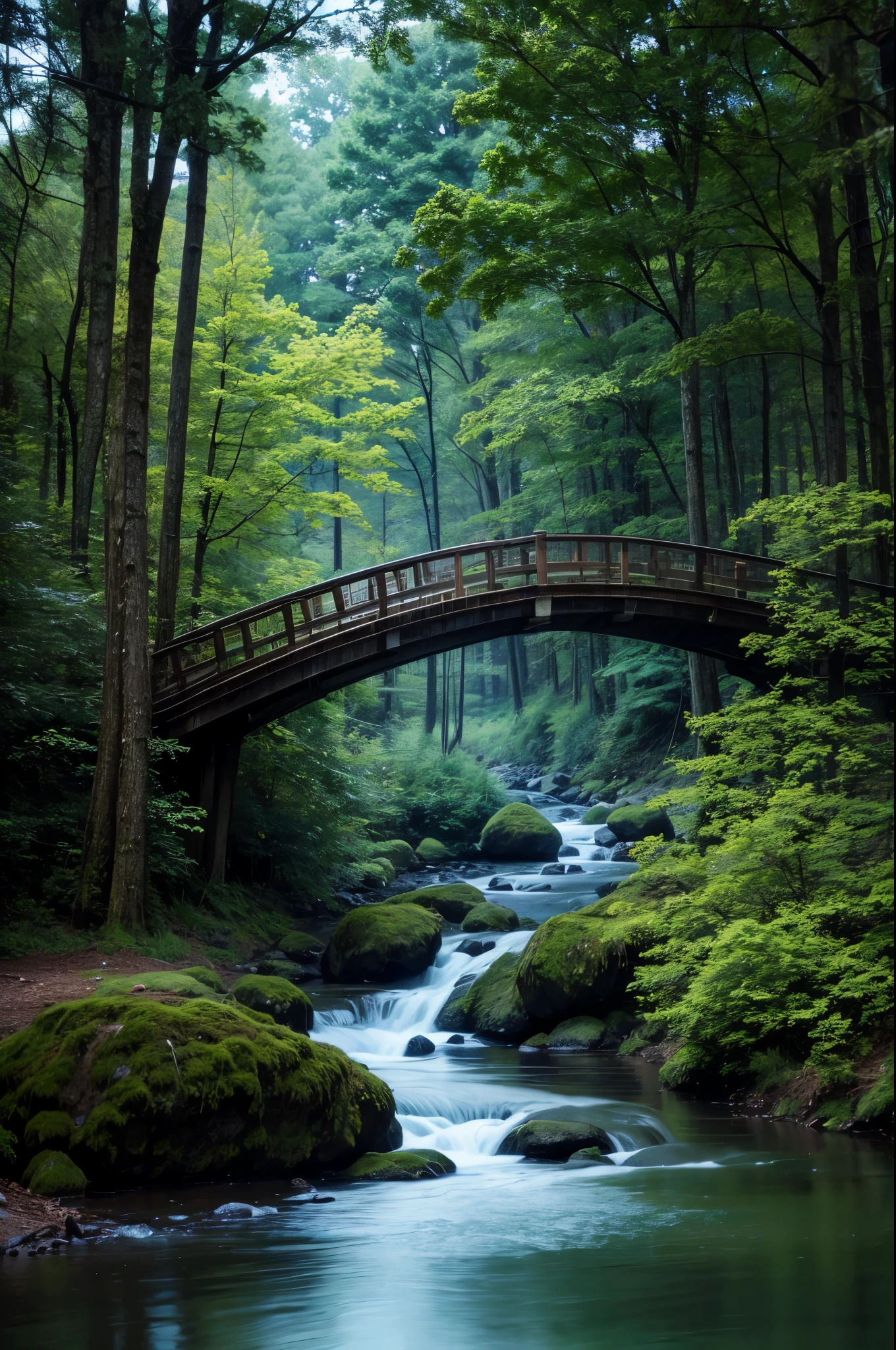 bridge in middle of forest, 4k, night