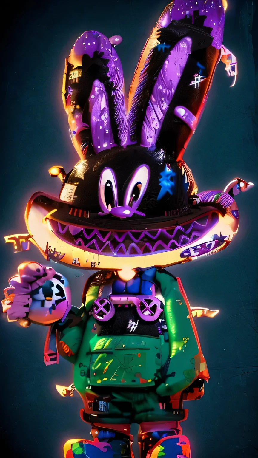  Inspired by Gary Painter, sam and max, According to children, anthropomorphic character, Close-up characters, official artwork hdr, high detail iconic character, Cartoon, Merge characters, Anthropomorphic Rabbit, Fashion Dolls，Medium shot of two characters, Bunny Punk, Graffiti background