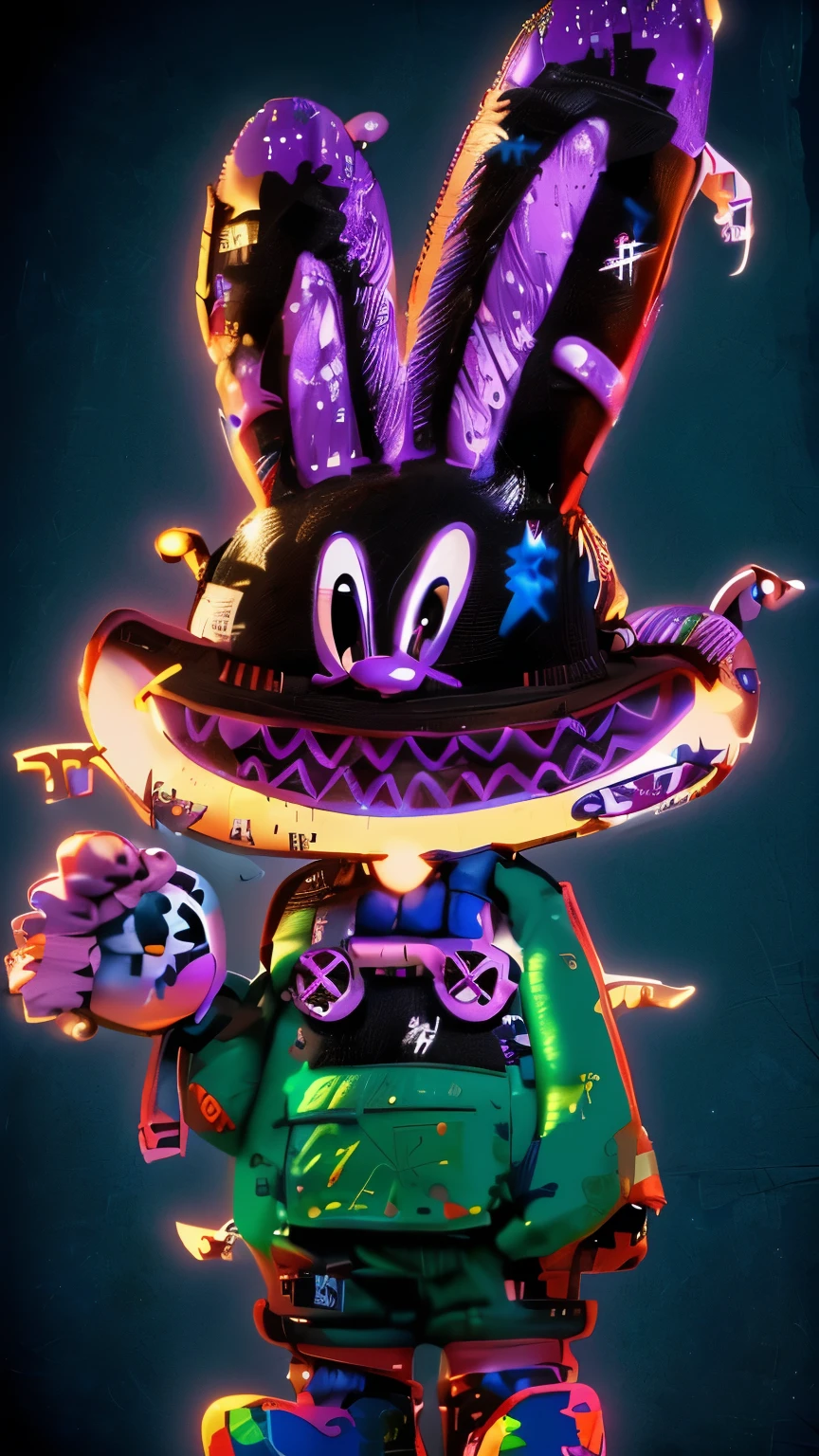  Inspired by Gary Painter, sam and max, According to children, anthropomorphic character, Close-up characters, official artwork hdr, high detail iconic character, Cartoon, Merge characters, Anthropomorphic Rabbit, Fashion Dolls，Medium shot of two characters, Bunny Punk, Graffiti background