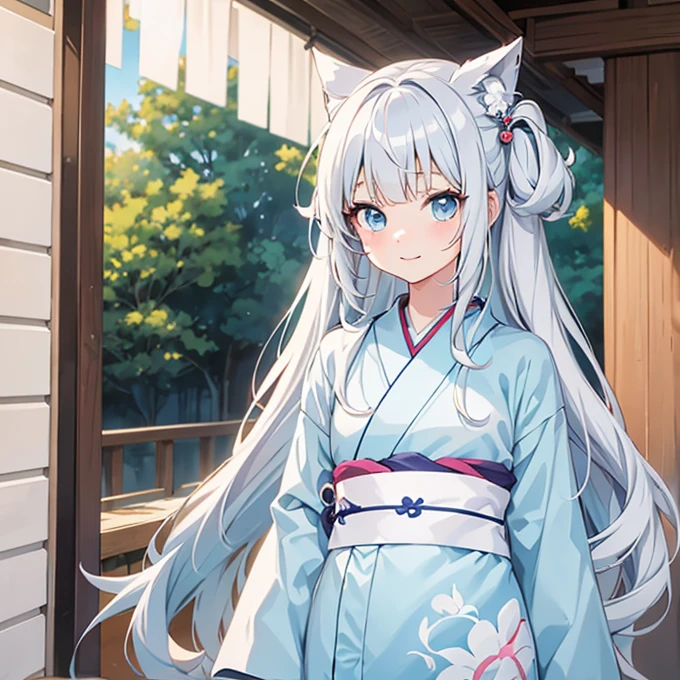 1人 anime style girl 18-year-old Long light blue hair White skin Yukata Facing forward Upper Body Gカップの胸