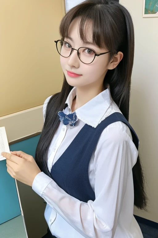 highest quality、masterpiece、High sensitivity、High resolution、 body shape、skinny、Glasses、teacher