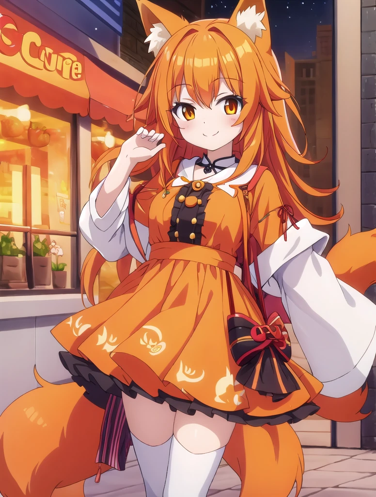 fox girl, cute , smile, outfit random, orange hair,
