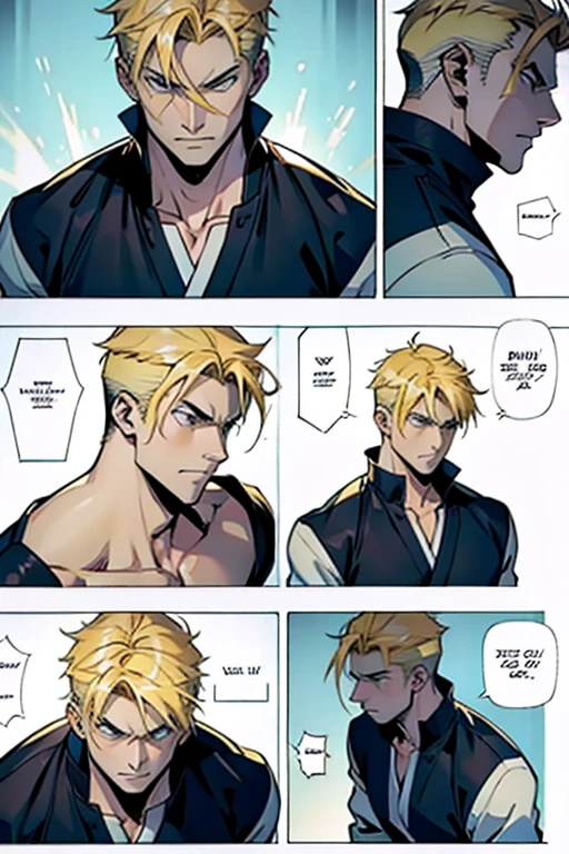 Blonde guy fighting, manga page with panels and dialogue 