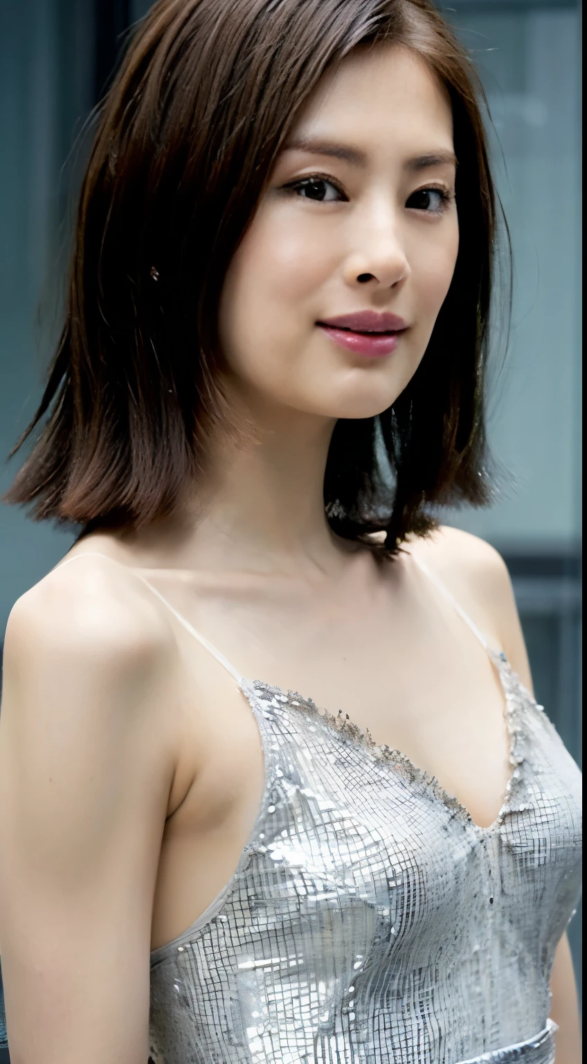 (One girl), short hair, Great face and eyes, smile, energy, vitality, (camisole, Lace panties:1.2), (camisole with open chest:1.4), (highest quality:1.4), Very detailed CG 統合 8k 壁紙, Very detailed, High resolution raw color photos, Professional photography, Realistic portraits, (Bedroom), Straddle, White Wallpaper, Portrait of sexy girl, Feelings , Exposure, (View from below:1.1)