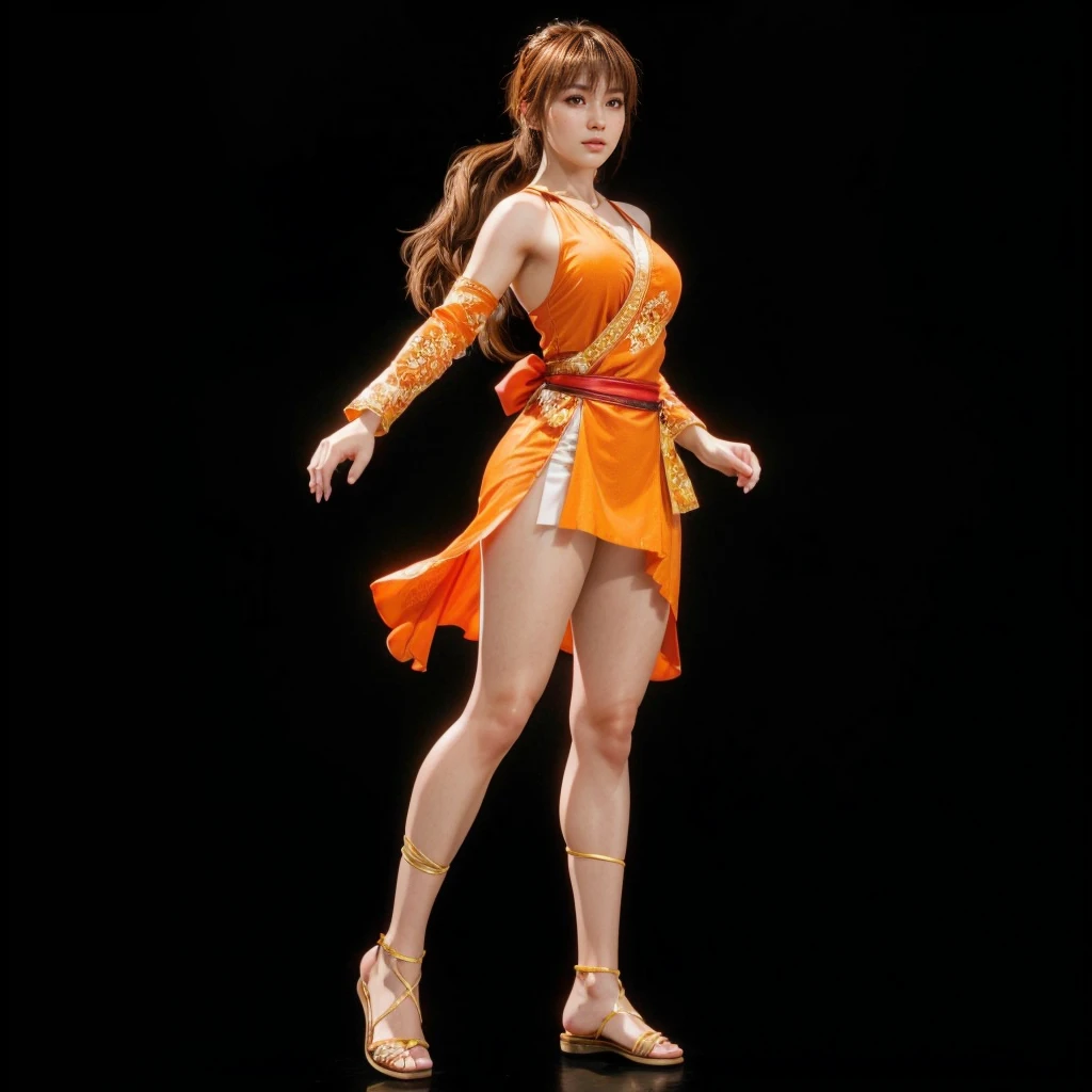 Kasumi, brown eyes, (best quality, ultra-detailed), (realistic:1.37), beautiful and detailed face, ultra-realistic texture, delicate face, delicate body, red lipstick, bright colors. High definition, 8K, well defined legs