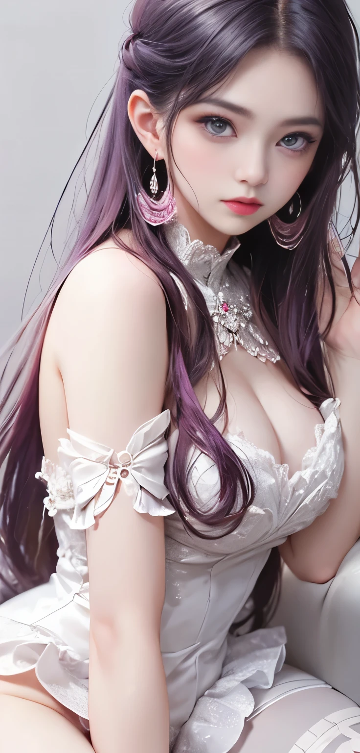 white, Pink and purple color scheme，Sexy Girl，whiteい巻き毛 , 