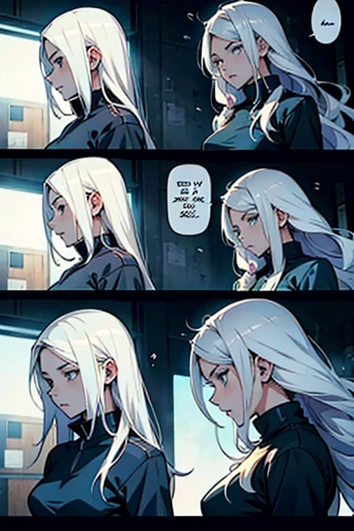 Girl with long white hair hurt from fighting, manga page with panels and dialogue