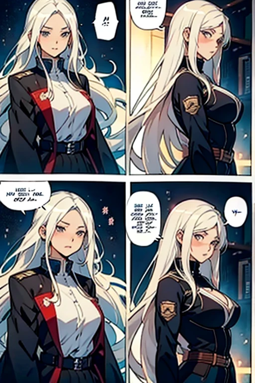 Girl with long white hair feeling aroused, manga page with panels and dialogue