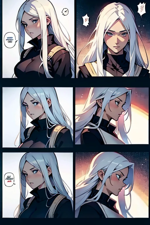 Girl with long white hair feeling aroused, manga page with panels and dialogue 