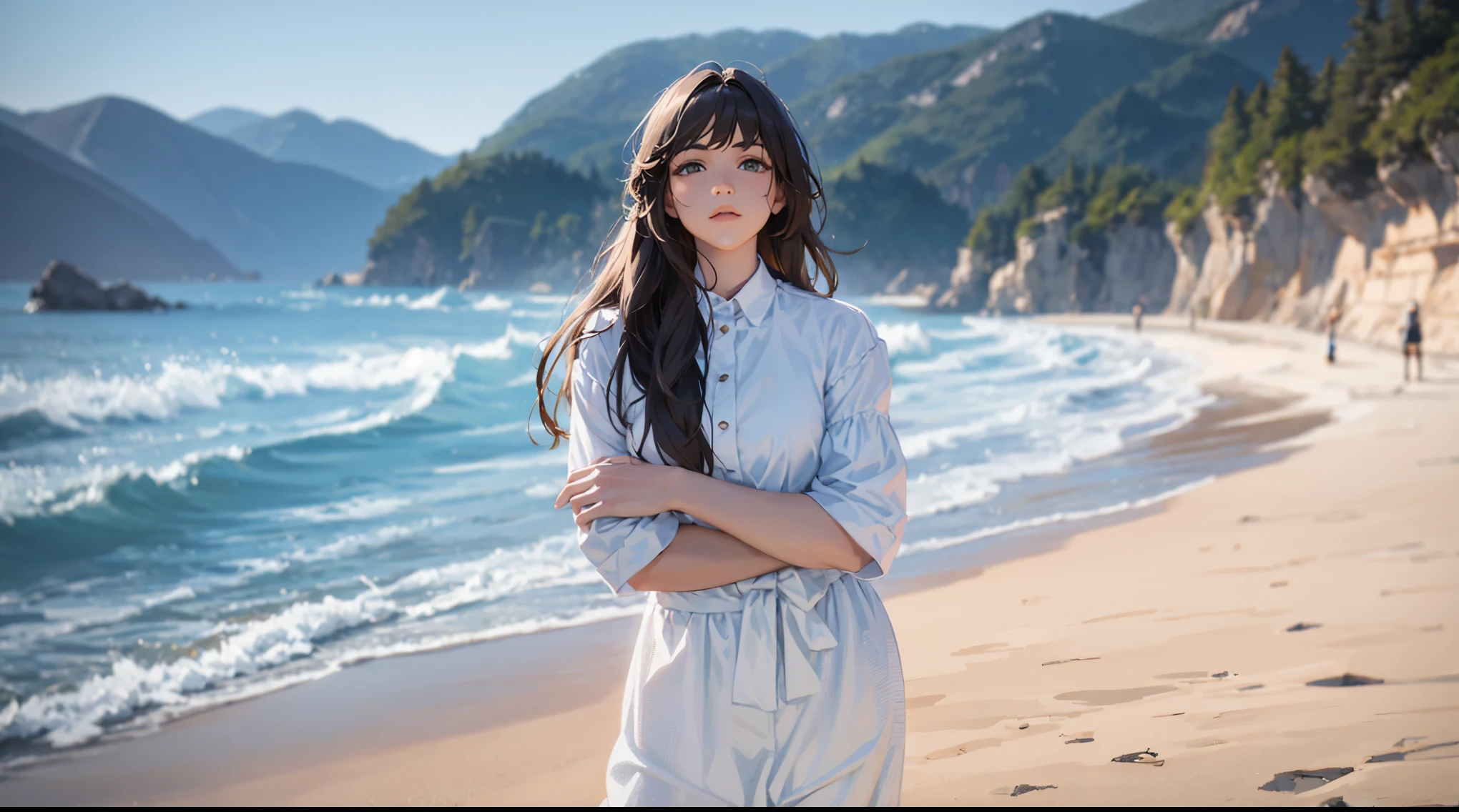 HD, (The finest details), (best quality), 2D, long-haired woman in white clothes