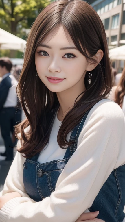 realista、realista、mais alta qualidade、Natural Lip、Pele clara、great light、beautiful lighting、franja、Fora do ombro、The valley of Seios Grandes、seios grandes、topo do tubo、Roupas que mostram o umbigo、mini-saia、beautiful accessories、Harajuku、sorriso、Cute sorriso、Crowds in the city