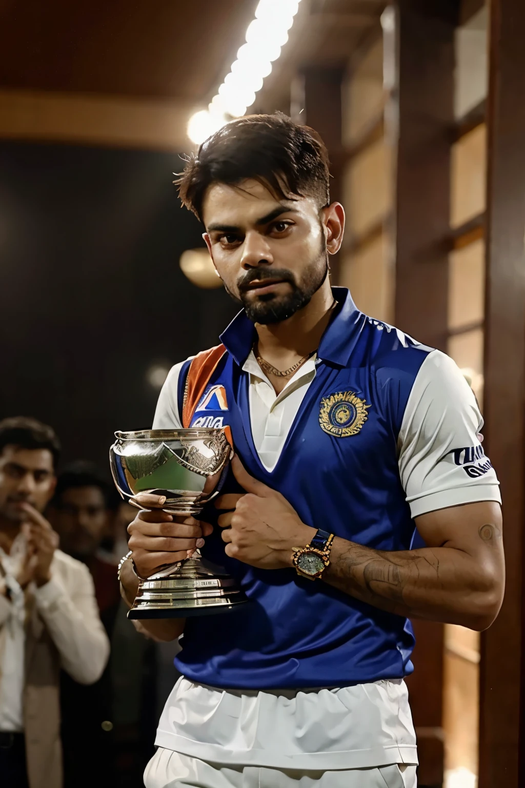 Virat Kohli holding ipl trophy