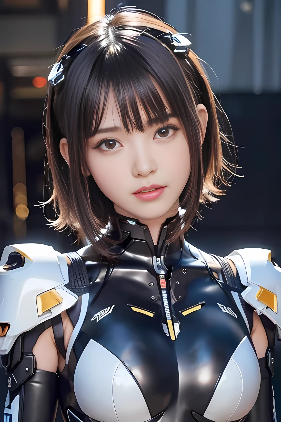 1. Mecha Girl,Ultra-Realistic Details, Portraiture, Global Illumination, Shadow, Octane Rendering, 8k, Ultra Sharp,Complex, Decorations detailed, Cool colors, Metal, Learn more about Egypt, highly Complex details, Realistic Light, CGSociety Trends, Shining Eyes, To the camera, Neon Details, Mechanical Limbs,Blood vessels connected to tubes,Mechanical vertebrae attached to the back,Mechanical cervical vertebrae attached to the neck,Sitting,Wires and cables connected to the head、((Headshot closeup:1.5))、the body is slim、Flat body、cute、Full moon in the background