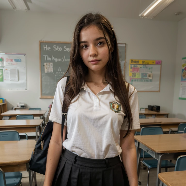 young girl in school outfit