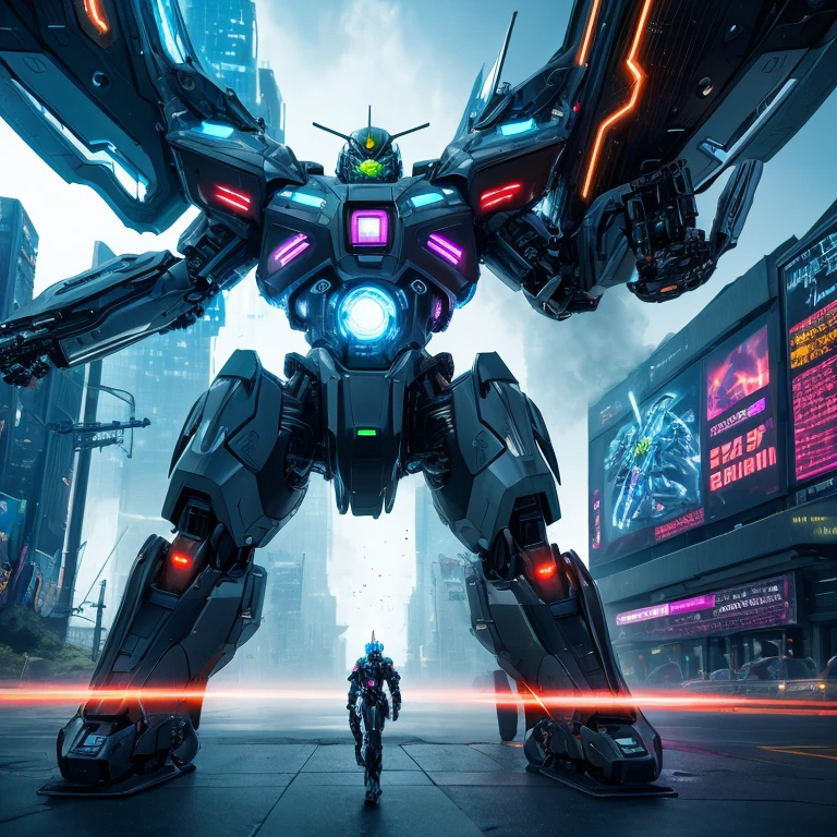 masterpiece,Official Art,8K, masterpiece, best quality, Very detailed, Futuristic, Dynamic, Luminescence, Metal, ,, , cybernetic world,Mecha:1.2,Energy Wave,explode,High-tech buildings,Neon,Smoke.