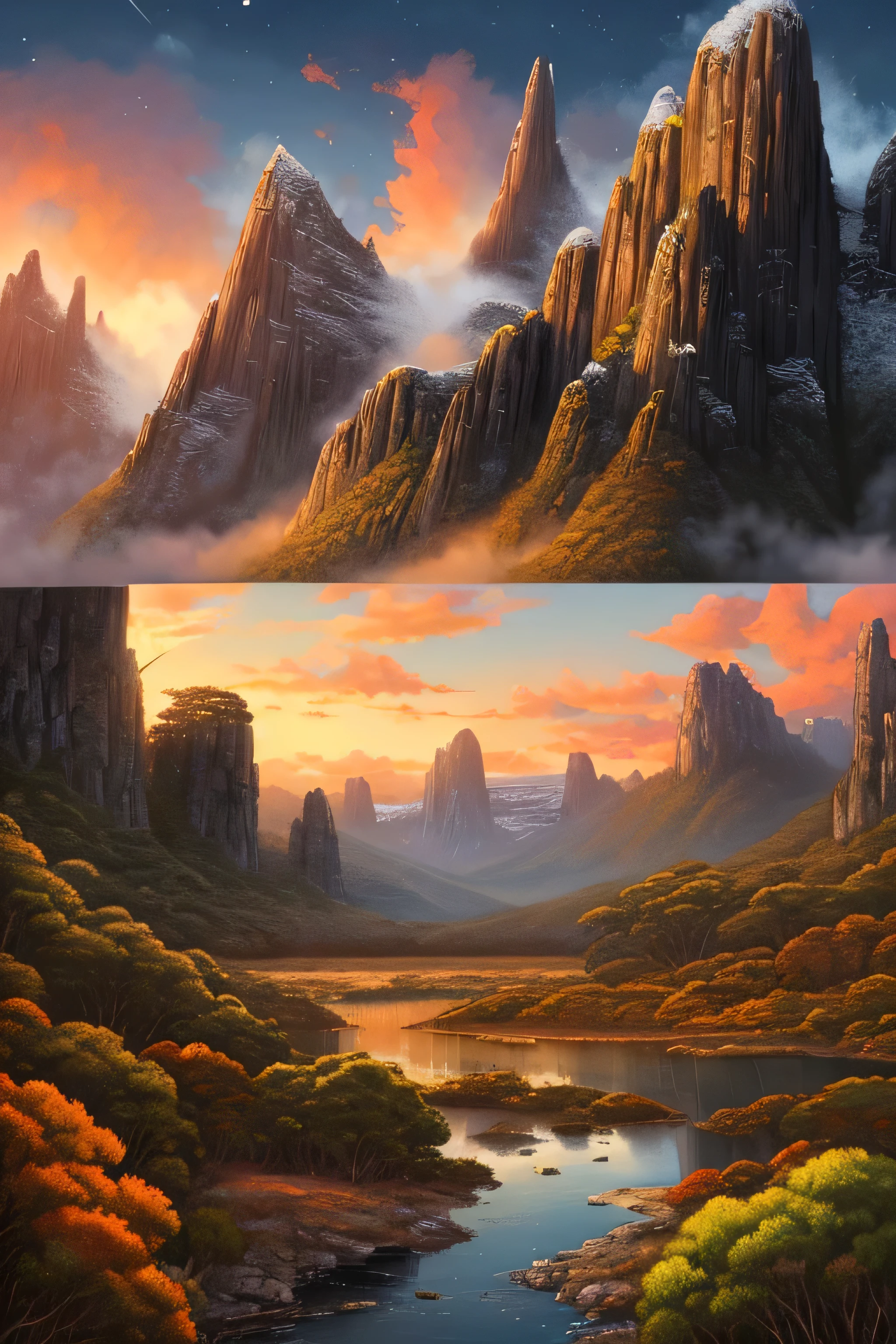 A highly detailed anime illustration, Tasmania Cradle Mountain landscape, vintage, dreamy, drawing, trending on artstation, UHD, (((by Quentin de Warren))):1.8, atmosphere, luminosity