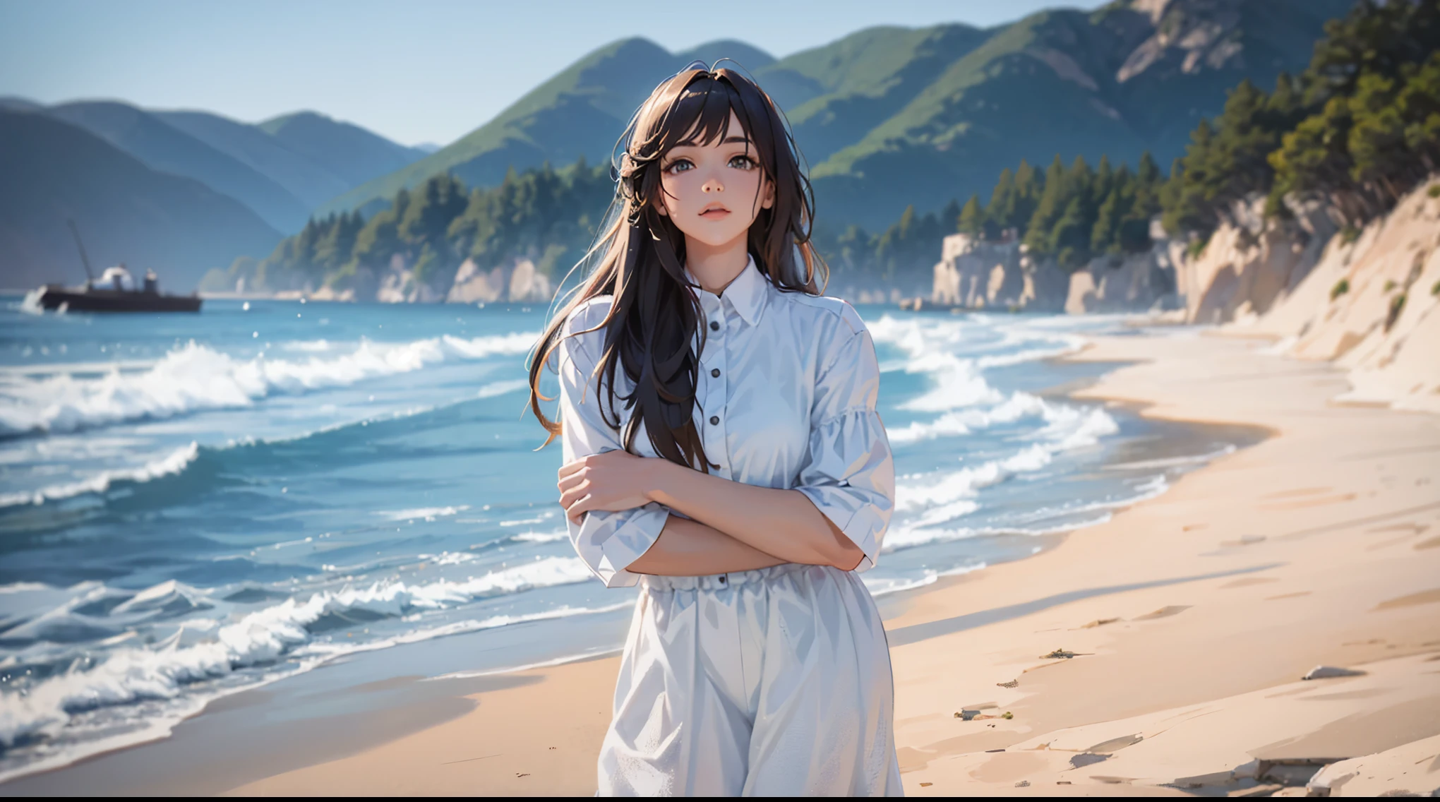 HD, (The finest details), (best quality), 2D, long-haired woman in white clothes