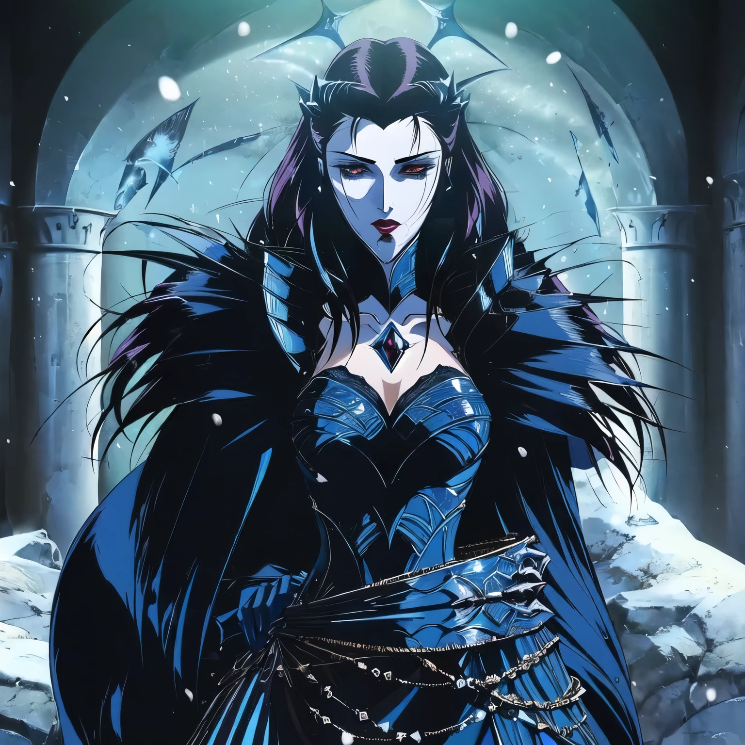 female vampire, gothic fantasy, queen of snow, frozen throne

