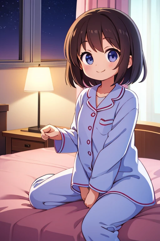 night,Bedroom,pajamas,relax,Smile,positive,kind,warm color,cute,girl