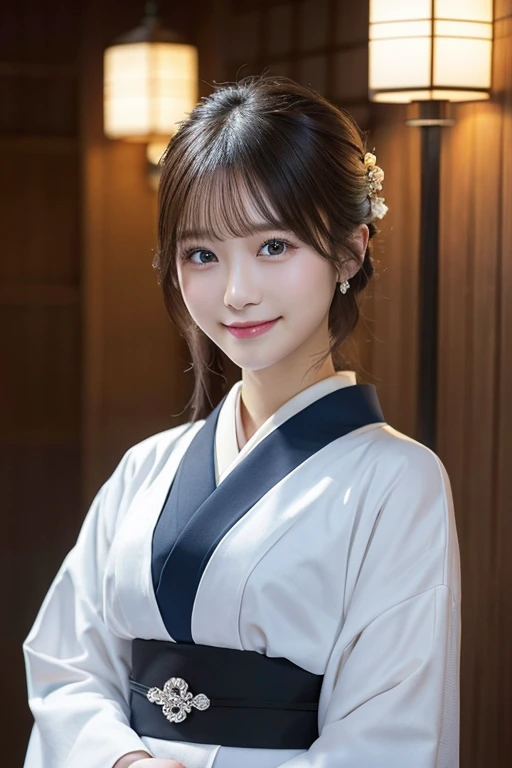 (Formal kimono and obi tying)、masterpiece、beautiful girl、Beautiful detailed eyes、highest quality, 超A high resolution, (reality: 1.3), Cinema Lighting、(Japanese Girls)、so beautiful、Beautiful Skin、(Looking at the audience)、(Surreal)、(High resolution)、(8k)、(Very detailed)、(Beautiful fine details)、(Very detailed)、 (wallpaper)、Detailed face、Bright lighting、Professional Lighting、Smile